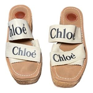 Chloe Woody Logo Platform Espadrille Slide Sandals Size 42 EU (11.5-12)